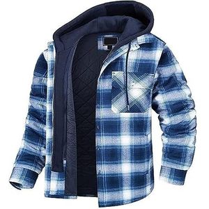 Flanel Jassen For Heren, Sherpa Fleece Gevoerde Geruite Overhemdjas Met Capuchon, Knoopsluiting, Dikkere Gewatteerde Jas, Winterjassen(B,5XL)