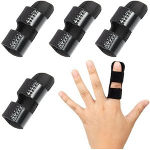 4 stuks vingerspalken, verstelbare vingersteun voor ringvinger, middelvinger en wijsvinger, spalk, vingerspalk, stabilisator, vingersteun, vingerbrace voor gebroken artritis, zwart
