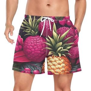 Wzzzsun Palm Fruits Pink Ananas Zwembroek voor heren, boardshorts, sneldrogende kofferbak met zakken, Leuke mode, L