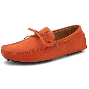 Loafers for heren Schoenen met vierkante neus Nubuckleer Mocassins Rijden Loafers Flexibel Antislip Lichtgewicht Bruiloft Instapper(Color:Orange,Size:40 EU)