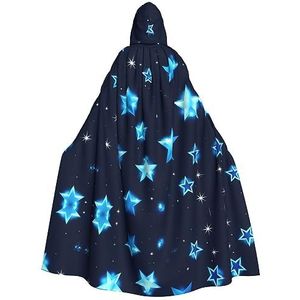 OdDdot Damesmantel met capuchon, ideaal voor Halloween-kostuums voor volwassenen, heksencosplay, themafeest, blauwe glanzende sterren