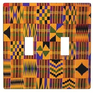 ZhaoYuGoods Afrikaanse Tribal Etnische Textuur Print Muurplaat, Dubbele Toggle Lichtschakelaar Outlet Cover 2-Gang 11,4 cm x 11,4 cm, PC Decoratieve Voorplaat voor Thuis & Kantoor