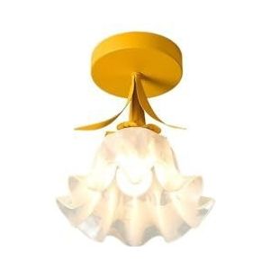 LONGDU Semi-inbouw plafondlamp Franse crèmekleurige verlichting Bloemmodellering Transparante acryl lampenkap Hangende plafondlampen Roestvrij ijzeren lamp Lichaamslamp(Color:Yellow)