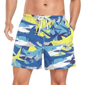 Niigeu Camouflage Blue Shark Fish Zwembroek voor heren, sneldrogend, met zakken, Leuke mode, XXL