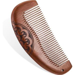 Jieunnxx Antistatische kam van perzikhout met fijne tanden, draagbare dichte getande houtkam, geschikt voor zachte hoofdhuidmassage en dik steil haar voor vrouwen tijdens de bevalling