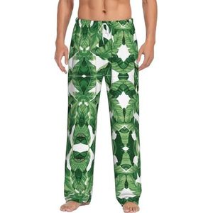Dexnel Leuke groene palmbladeren zachte pyjamabroek voor mannen,Klassieke slaapbroek comfortabel, polyester pyjamabroek met zakken, Wit, S