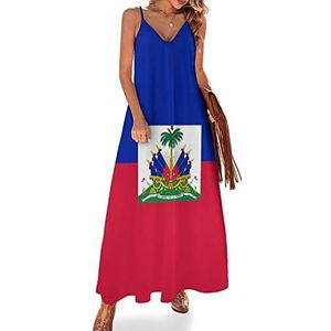 Haïtiaanse zomerjurk voor dames, maxi-jurk, V-hals, mouwloos, spaghettibandjes, lange jurk