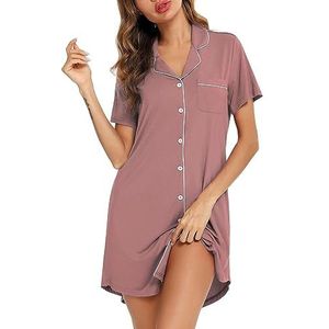 Leikar Moederschap nachthemd voor vrouwen verpleging pyjama lange mouw slaapshirt, Korte mouw-baksteen Rood, L
