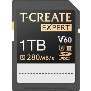 TEAMGROUP T-Create Expert 1TB SD-kaart UHS-II SDXC U3 V60 Leessnelheid tot 280 MB/s, 8K 4K opname compatibel met Canon Sony Nikon Panasonic Olympus digitale camera TTCSDY1TIIV6001