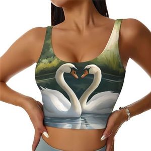 Mooie Witte Zwanen Op Het Meer Print Comfortabele Vrouwen Sport Vest Yoga Workout Vest Voor Vrouwen Lichtgewicht Zomer, Zwart, S