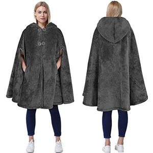 Catalonia Classy Damesponcho, Sherpa Fleece Cloak Coat, Zachte Warm Snuggly Deken Cape, Gezellige Pluche Wearable Deken voor volwassenen, Cadeau-idee voor volwassenen en tienermeisjes, Grijs