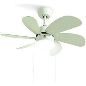 CREATE/Easy/Plafondventilator met licht en groene vleugels of natuurlijk hout/AC-motor, stil, winter-zomerfunctie