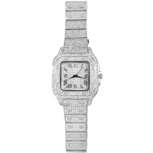 WMQWLGOF Hip Hop Mannen Vrouwen Iced Out Vierkante Diamant Horloge Sprankelende Quartz Horloges Mode Klassieke Arabische Nummer Klok Gift, W001102sl, Eén maat