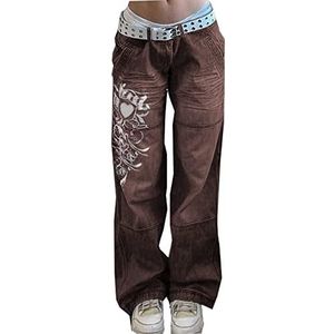 WEITING Jean Damesbroek met hoge taille, rechte pijpen, jeans voor dames, halfhoge taille, button-up, bootcut jeans, casual, Bruin, XL