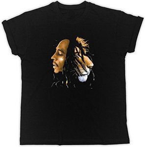 Bob Marley Rasta Lion Half Face Grappig Gift Designer Unisex T-shirt, Zwart, XXL
