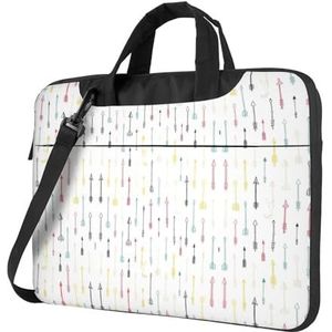 Camel roze hart stijlvolle en lichtgewicht laptop messenger tas, handtas, aktetas, perfect voor zakenreizen, Kleurrijke handgetekende kunst met boho-stijl pijlen, 14 inch