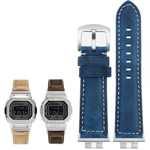 Echt lederen horlogeband geschikt for G-SHOCK geschikt for Casio GMW-B5000 kleine zilveren bar heren zachte comfortabele horlogebandaccessoires 22 mm(Color:Blue-Steel-K2)