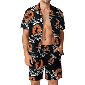 Future Basketballer Heren 2-delige Hawaiiaanse sets losse pasvorm shirts en shorts met korte mouwen en shorts strandoutfits 3XL