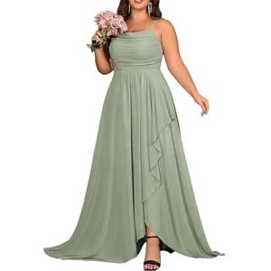 KURFACE Chiffon bruidsmeisjesjurk met split geplooide A-lijn bruidsmeisje formele avondjurk, Sage Groen, 34