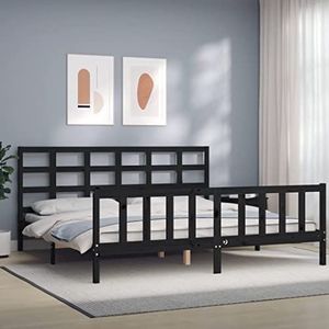 AUUIJKJF Bedden & accessoires Bedframe met hoofdeinde Zwart 180x200 cm Super King massief houten meubels