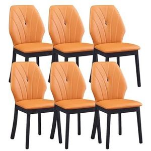 Keukeneetkamerstoelen Set van 6 kunstleer Make-upstoel Massief houten stoel Receptiestoel met ergonomische rugleuning