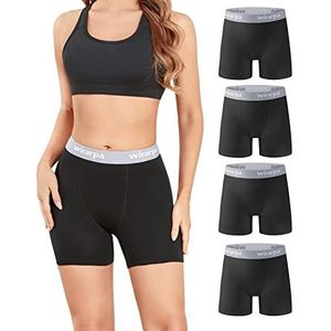 wirarpa Boxershort voor dames, katoen, briefs voor onder jurk, voor fietsen, lange onderbroek, zomer, verpakking met 4 stuks, Zwart-4-delige verpakking., S