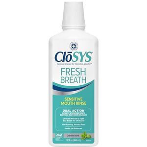 CloSYS Gevoelige antimicrobiële mondwater, 32 oz, zachte munt, alcoholvrij, kleurstofvrij, pH gebalanceerd, helpt de mondgevoeligheid te kalmeren, doodt ziektekiemen die een slechte adem veroorzaken