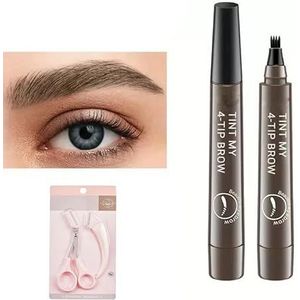 Microblading wenkbrauwpotlood, 2025 verbeterde 3D waterdichte wenkbrauwpen met micro-vorkpuntapplicator, natuurlijke fijne haarachtige wenkbrauwpotloden for vrouwen met wenkbrauwvormgevingsset(Gray Br