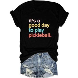 It's A Good Day to Play Kleurrijke Letter Print Vrouwen T-shirt Zomer Korte Mouw Casual Calssic Tees Tops Harajuku Shirt, Zwart, L