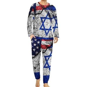 USA And Israel on A Cracked Comfortabele Heren Pyjama Set Ronde Hals Lange Mouw Loungewear met Zakken 4XL