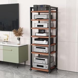 Audio Video Media Stand Met 7 Planken, Media Opslagkast AV Kast For Entertainment Stereo Componenten For Woonkamer, Game, Opnamestudio(Teak color,161x60x40cm)