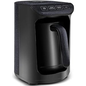 KARACA Hatır Köz Turks koffiezetapparaat, 300 ml capaciteit, bereidt 5 kopjes Turkse koffie, automatische uitschakeling en temperatuurregeling, authentieke houtskoolsmaak, glanzend zwart