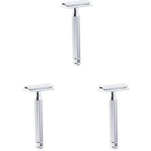 3 set Klassieke Handmatige Veiligheid Scheermessen Dubbele Rand Scheerapparaat voor Mannen Dagelijks Scheren Zilver 10 X 4.4 X 2.5 cm