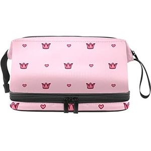 Make-up tas - grote capaciteit reizen cosmetische tas, roze kroon liefdevolle hart, Meerkleurig, 27x15x14 cm/10.6x5.9x5.5 in