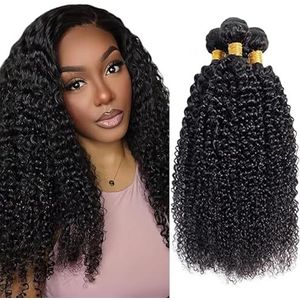 Tuheerst 24 24 24 Inch Kinky Curly Human Hair Bundles 1B Natural Black Human Hair Extensions Unprocessed Double Weft Remy Hair for Woman 3 Bundle Total 300g