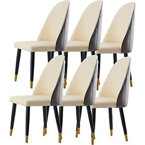 GEIRONV Eetkamerstoel set van 6, keukenstoel modern design microfiber lederen stoelen zacht gevoerde zitting for kantoor lounge eetkamer keuken slaapkamer Eetstoelen (Color : Beige+dark Gray, Size :