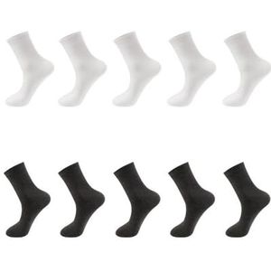 YIJIANUO 10 Paren/partij Mannen Gekamd Katoenen Sokken Zwart Casual Business Ademend Man Sok Nieuwe Voor Mannelijke Plus Size EU38-48, 5 wit 5 donkergrijs, EU44-48(Plus size)