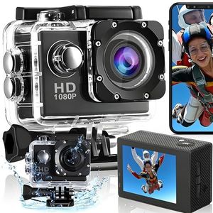 Retoo Action Cam, 30 m onderwatercamera, waterdicht, sportcamera, beeldstabilisator, helmcamera, camcorde voor SD Micro kaart 4-32 GB, USB 2.0, batterijlader 400 mAh, 3,7 V, voor fiets motorfiets