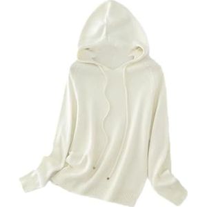 Merino Wol Vrouwen Hoodies Gebreide Hooded Truien Herfst Winter Basic Trui, Wit, L