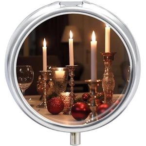Ronde pillendoos, draagbare pillendoos voor zakkaarsenhouder op eettafel, reizen, kleine pillenorganisator, 3 compartimenten, metalen pillenhouder voor medicijnen, vitaminen, visoliesupplementen