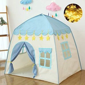 Kindertent prinses speeltent voor meisjes, slot, speeltent, Oxford-stof, kinderspeelhuis voor kinderen, indoor/buiten/buiten, met lichtketting, speelhuisje, meisjes, verjaardagscadeau, blauw