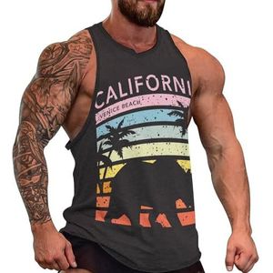 California Bear Tanktop voor heren, grafische mouwloze bodybuilding-T-shirts, casual strand-T-shirt, grappig sportschool-spierweefsel