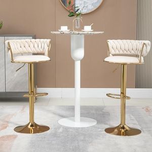 Moimhear Coolmore Set van 2 verstelbare zitstoelen met voetsteun voor keuken, eetkamer, 2 stuks/set (ivoor)