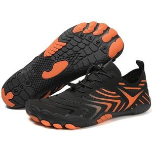 HiGropcore Wandelschoenen voor dames en heren, atletische waterschoenen, ademende en antislip blotevoetenschoenen, brede teen lichtgewicht sneldrogende zwemstrandschoenen, C4 - Zwart/Oranje, 10