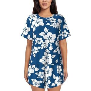 JIAWUJYNB Hawaii pyjamaset met bloemenprint voor dames met korte mouwen, comfortabele korte sets, nachtkleding met zakken, Zwart, XL