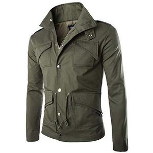 XuyIeY Militaire Jassen Heren Jas Rits Slim Fit Jassen met Zakken en Trekkoord Turn Down Kraag Jassen