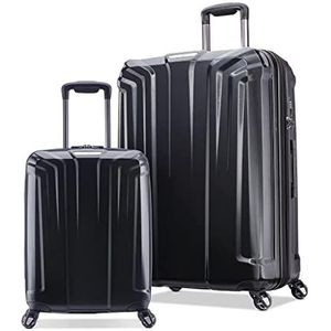Samsonite Verdraag 2 stuk harde shell koffer set zwart uitbreidbaar, TSA-slot, USB-poort, Zwart, Hardside bagage Set