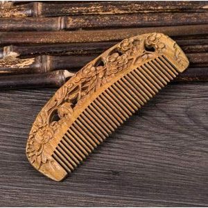 WEKOW 1 STKS Kleur Veranderende Groene Sandelhout Kam Hele Houtsnijwerk Bloem Carving Jade Sandelhout Antistatische (4)