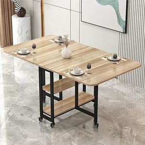 om de tafel samen te vouwen, Mobiele opklapbare eettafel, klaptafel met 2 open opbergplanken, uitschuifbare rechthoekige klaptafel met metalen frame(Wood black Shelf,L 120cm)