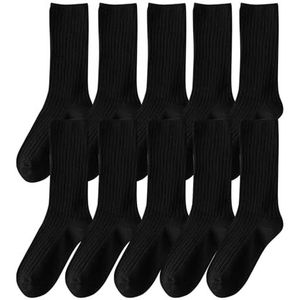 YIJIANUO 10Pairs Retro Vrouwen Katoen Losse Sokken Herfst Winter Breien Effen Kleur Lange Zwart Roze Koreaanse Japanse Student Meisjes, Zwart, One size